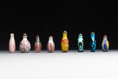 Eight Chinese Peking glass snuff bottles, Qianlong mark, 19/20th C.