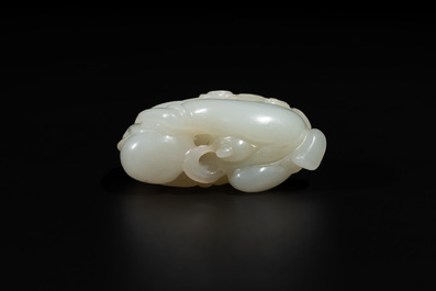 A Chinese white jade sculpture of a boy and a double gourd, Qing