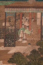 Chinese school: 'A bear breaks into the palace', ink and colour on silk, Qing