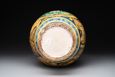 A large Italian maiolica drug jar with trophies, Casteldurante, 2nd half 16th C.