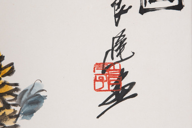 Qi Liangchi 齊良遲 (1921-2003): 'Butterfly, crickets and flowers', ink and colour on paper