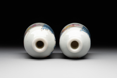 A pair of Chinese famille rose snuff bottles, Qianlong mark, 19th C.