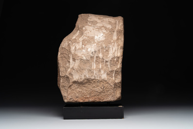 An architectural red sandstone fragment with a divinity, India, 13th C.