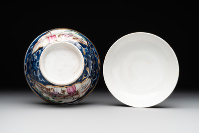 A Chinese Canton famille rose 18-piece 'mandarin subject' tea service, Qianlong