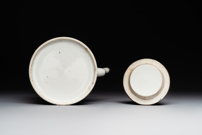 A Chinese polished purple Yixing stoneware covered teapot for the Thai market and a blue and white covered teapot, 19th C.