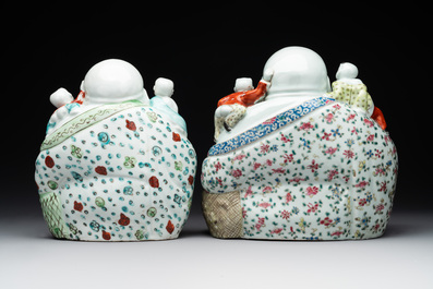 Three Chinese famille rose Buddhas, Zhu Mao Ji Zao 朱茂記造 mark, Republic