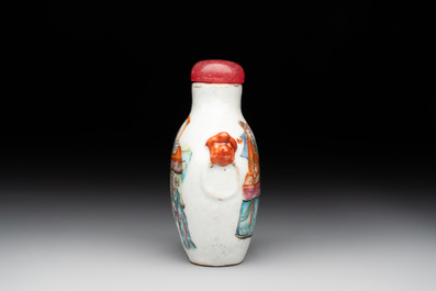 A Chinese famille rose snuff bottle with narrative design, Tongzhi mark and of the period