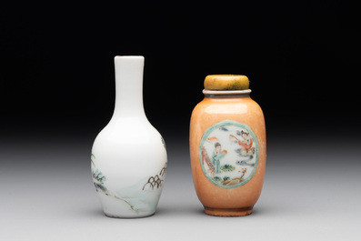 A Chinese famille rose miniature vase and a snuff bottle, Daoguang mark and of the period, 19th C.
