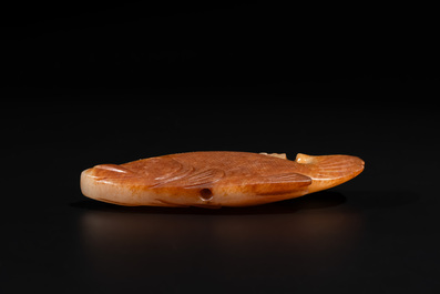 A Chinese white and russet jade mandarin fish or Chinese perch, Yuan