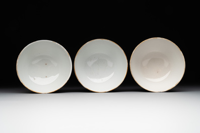 A Chinese Canton famille rose 18-piece 'mandarin subject' tea service, Qianlong