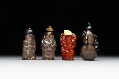 Eight Chinese jade, glass, agate and smoky quartz snuff bottles, 19/20th C.