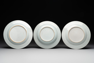 A Chinese famille rose dish, two plates and a Dutch-decorated plate, Qianlong