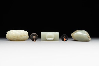 Three Chinese celadon jade snuff bottles, Qing
