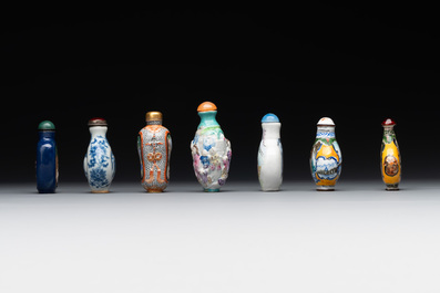 Seven various Chinese snuff bottles, Qianlong mark, 19/20th C.