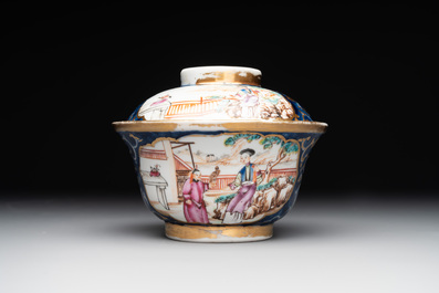 A Chinese Canton famille rose 18-piece 'mandarin subject' tea service, Qianlong