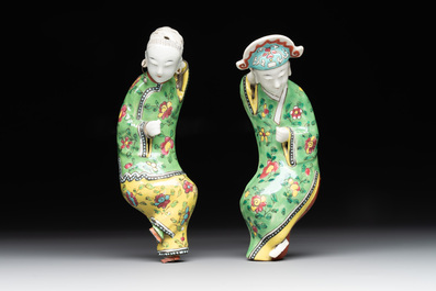 Two Chinese famille rose reclining figures, 19th C.