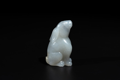 A Chinese grey jade carving of a hare, Qing