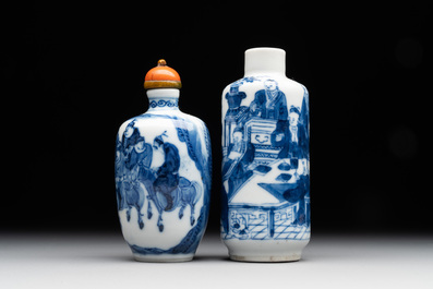 Two Chinese blue and white snuff bottles, Yongzheng mark, 18/19th C.