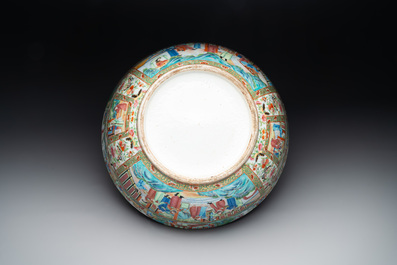 A large Chinese Canton famille rose bowl with a bronze stand, 19th C.