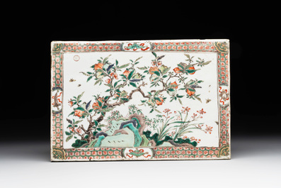 A rectangular Chinese famille verte tile with two-sided design, Kangxi