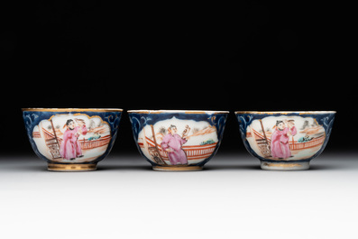 A Chinese Canton famille rose 18-piece 'mandarin subject' tea service, Qianlong