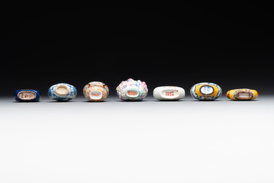 Seven various Chinese snuff bottles, Qianlong mark, 19/20th C.