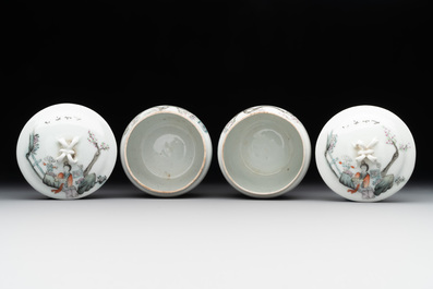 A Chinese famille verte vase, two famille rose jars and three covered jars, 19th C.
