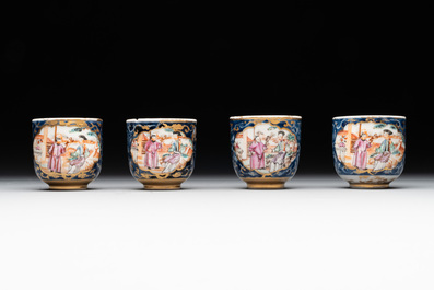 A Chinese Canton famille rose 18-piece 'mandarin subject' tea service, Qianlong