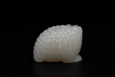 A Chinese white jade water pot in the shape of a three-legged toad, Qing