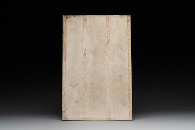 A fine Chinese iron-red and grisaille 'luohan' plaque, signed Wang Bu 王步, 20th C.
