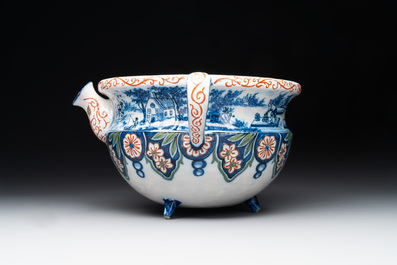 A rare Dutch Delft cashmere palette posset pot, early 18th C.
