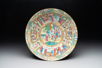 A large Chinese Canton famille rose bowl with a bronze stand, 19th C.