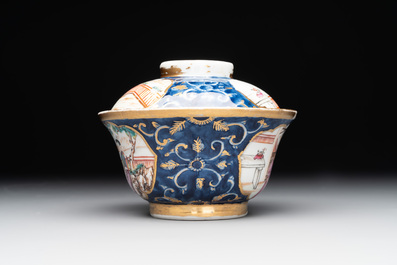 A Chinese Canton famille rose 18-piece 'mandarin subject' tea service, Qianlong