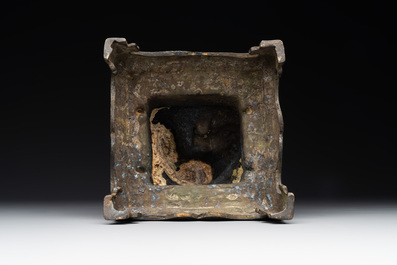 A Chinese bronze Bodhisattva on stand, Yongle mark, dated 1422