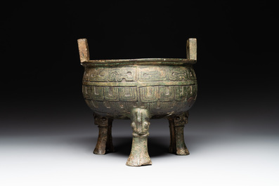 A Chinese archaic bronze tripod food vessel, 'ding 鼎', Han