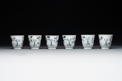 A set of six Chinese Imari-style cups and saucers from the Nanking cargo, Qianlong