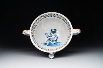 A rare Dutch Delft cashmere palette posset pot, early 18th C.
