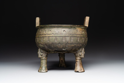 A Chinese archaic bronze tripod food vessel, 'ding 鼎', Han
