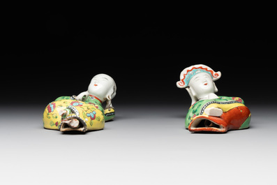 Two Chinese famille rose reclining figures, 19th C.