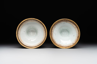 A pair of Chinese Imari-style casters or vases with gilt bronze mounts, Kangxi