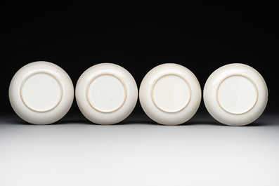 A Chinese Canton famille rose 18-piece 'mandarin subject' tea service, Qianlong