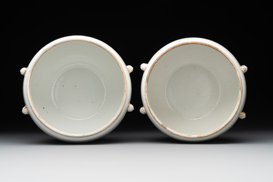 A Chinese famille verte vase, two famille rose jars and three covered jars, 19th C.