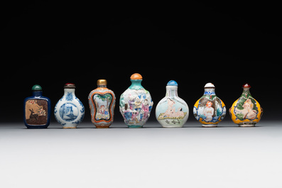 Seven various Chinese snuff bottles, Qianlong mark, 19/20th C.