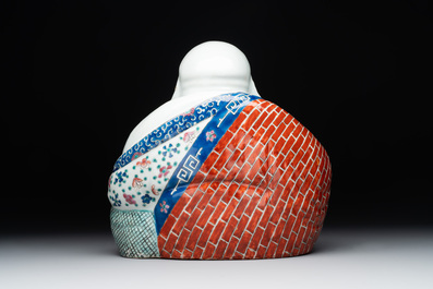 Three Chinese famille rose Buddhas, Zhu Mao Ji Zao 朱茂記造 mark, Republic