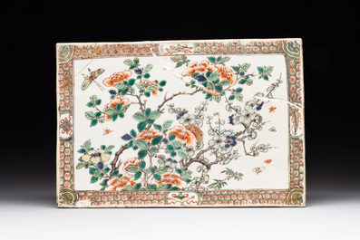 A rectangular Chinese famille verte tile with two-sided design, Kangxi