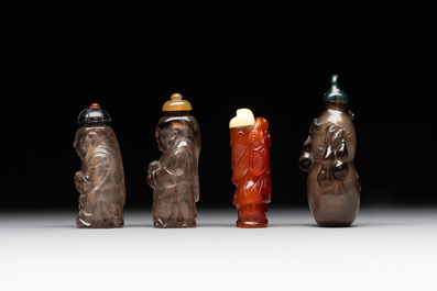 Eight Chinese jade, glass, agate and smoky quartz snuff bottles, 19/20th C.