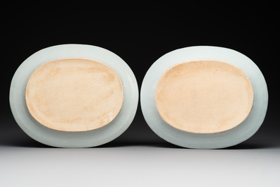 Three large oval Chinese crown-monogrammed puce-enamelled and gilt-decorated dishes, Qianlong