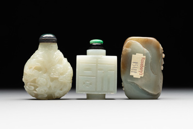 Three Chinese celadon jade snuff bottles, Qing