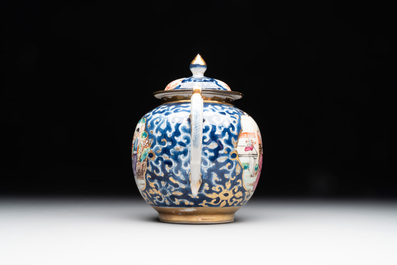 A Chinese Canton famille rose 18-piece 'mandarin subject' tea service, Qianlong