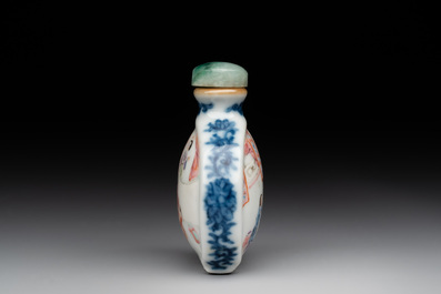 A Chinese famille rose snuff bottle with jadeite stopper, Jiaqing mark and of the period